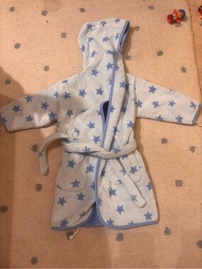 Hooded Kids Bathrobe in Light Blue Star Print